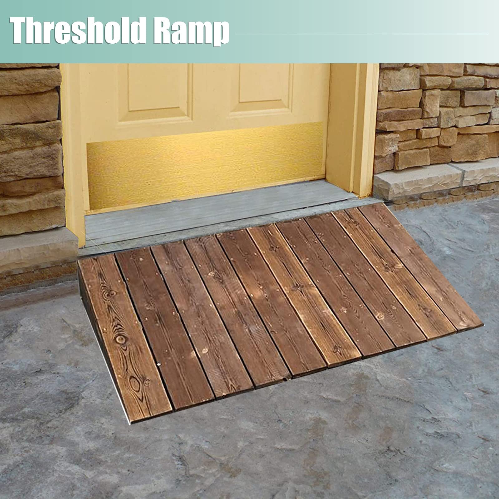 Tira de Puerta Tira de Transición Umbral de Madera/Rampa de Acera Marrón para Sillas de Ruedas Scooters, Rampa de Paso Exterior Antideslizante Grande, Elevación de 3.9"/4.7"/5.9"/7"/7.8"