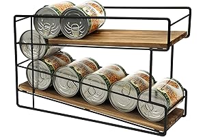 MyGift 2 Tier Rustic Solid Burnt Wood Front Loading Can Dispenser Rack