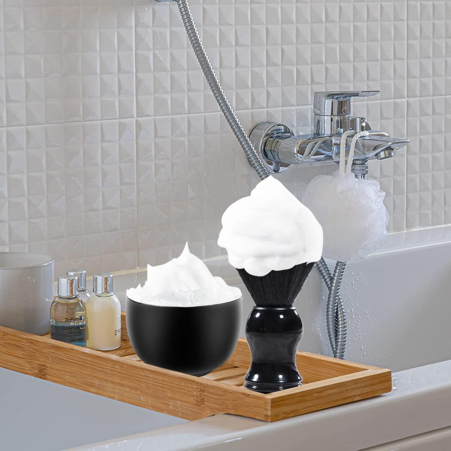 Grandslam 3 en 1 Set de Rasage, Kit de Rasage Barbier Comprenant un Blaireau de Rasage, un Bol de Rasage en Acier Inoxydable et Support Rasoir, Meilleur Cadeau pour père, mari (Noir)