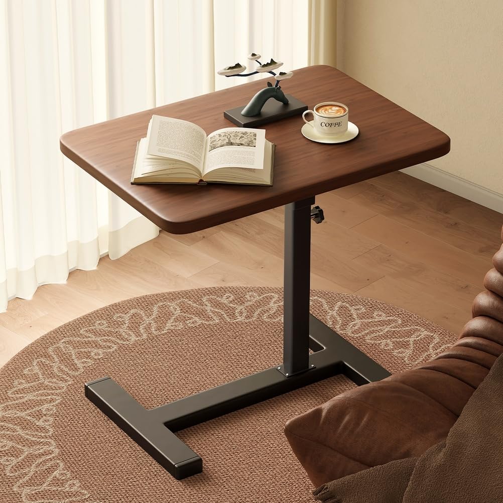 SXZenSpace Adjustable C Shaped Side Table with Hidden Wheels,Foldable End Table,Couch Tables That Slide under for Bedroom, Living Room,Study Room,Walnut,standard