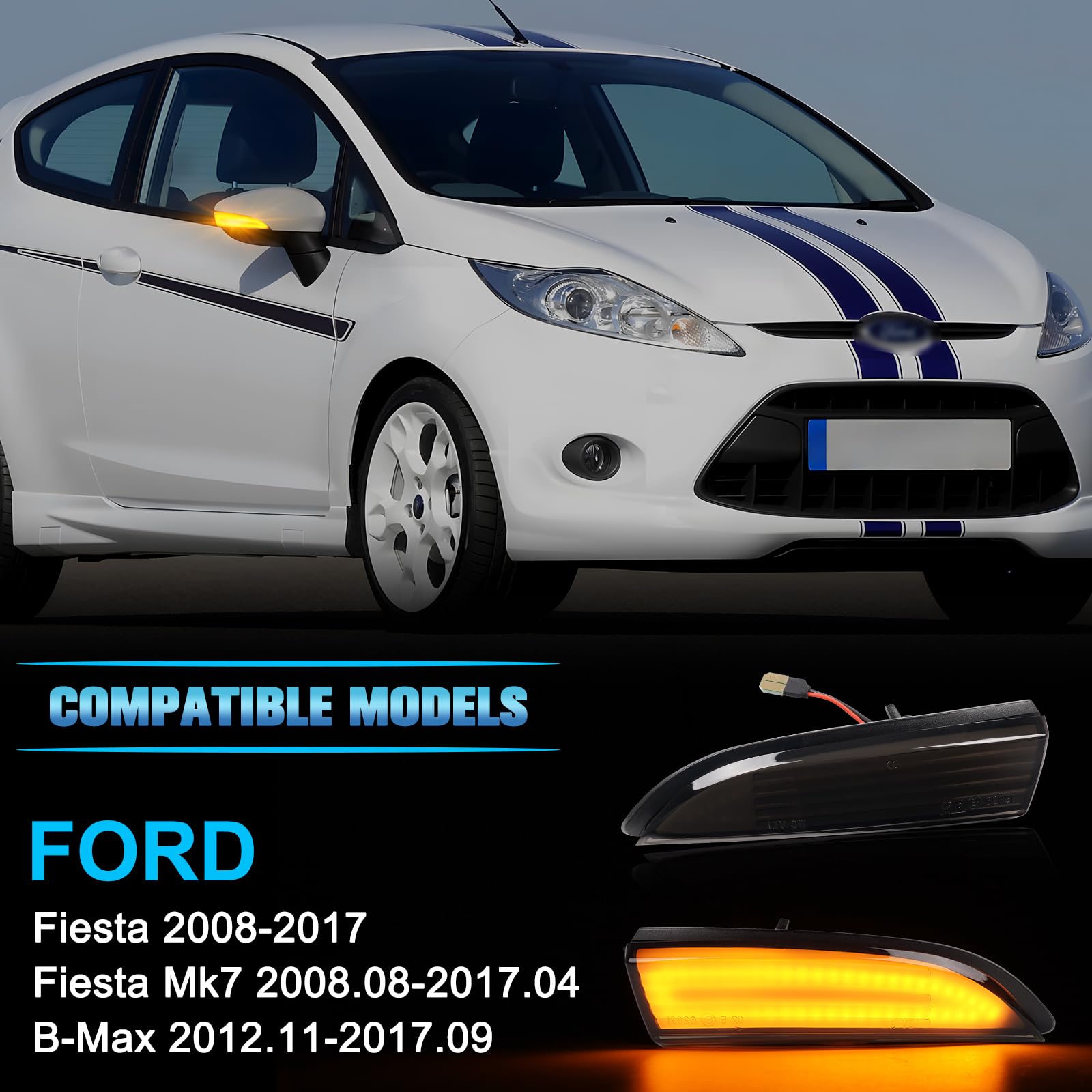 POPMOTORZ LED Spiegelblinker Blinker für Ford Fiesta Fiesta Mk7 B-Max mit Canbus Fehlerfrei 2835 SMD Schwarz, 2 Stück