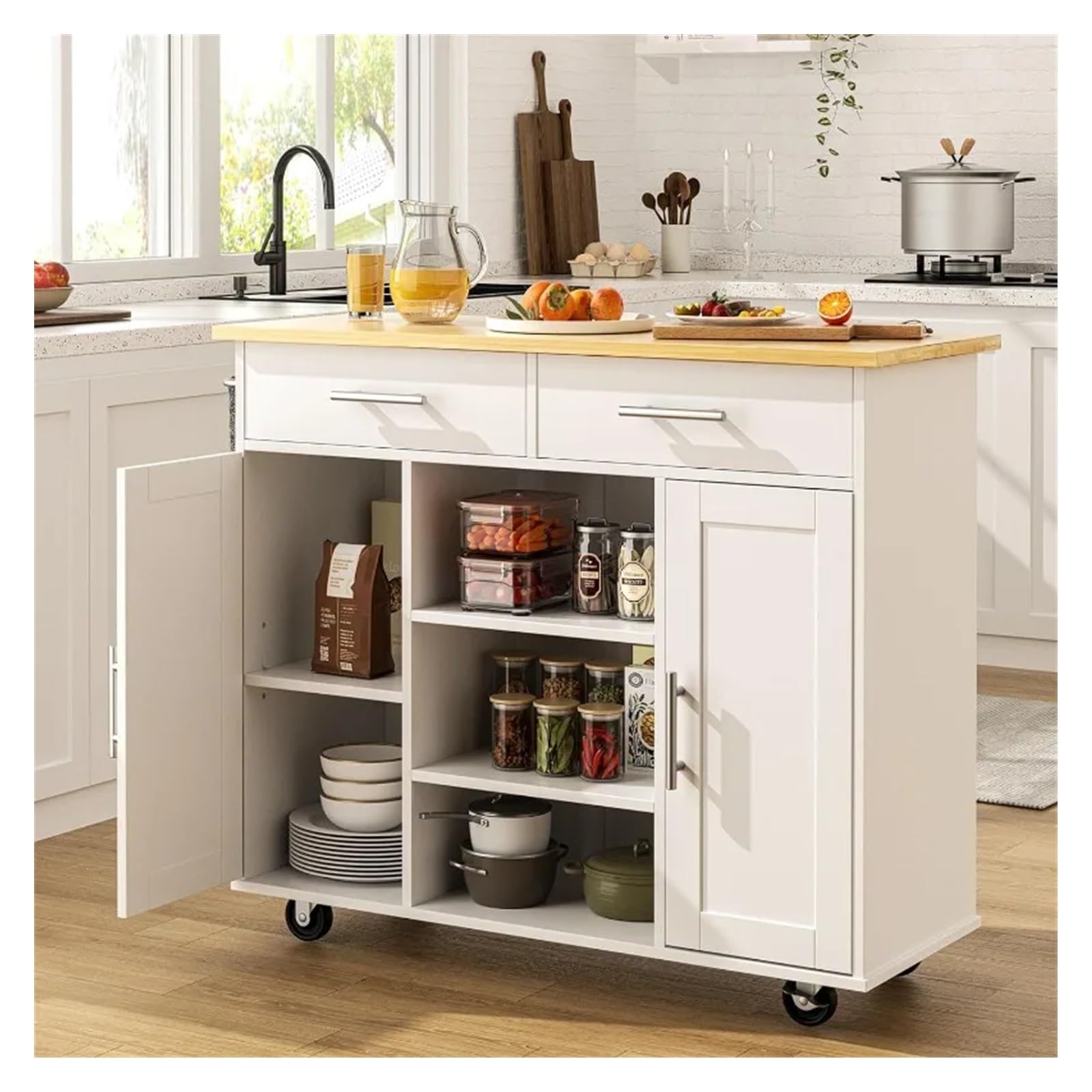 Mobile da buffet Cucina ad isola su ruote con cassetto portaoggetti Ingresso(40-White)