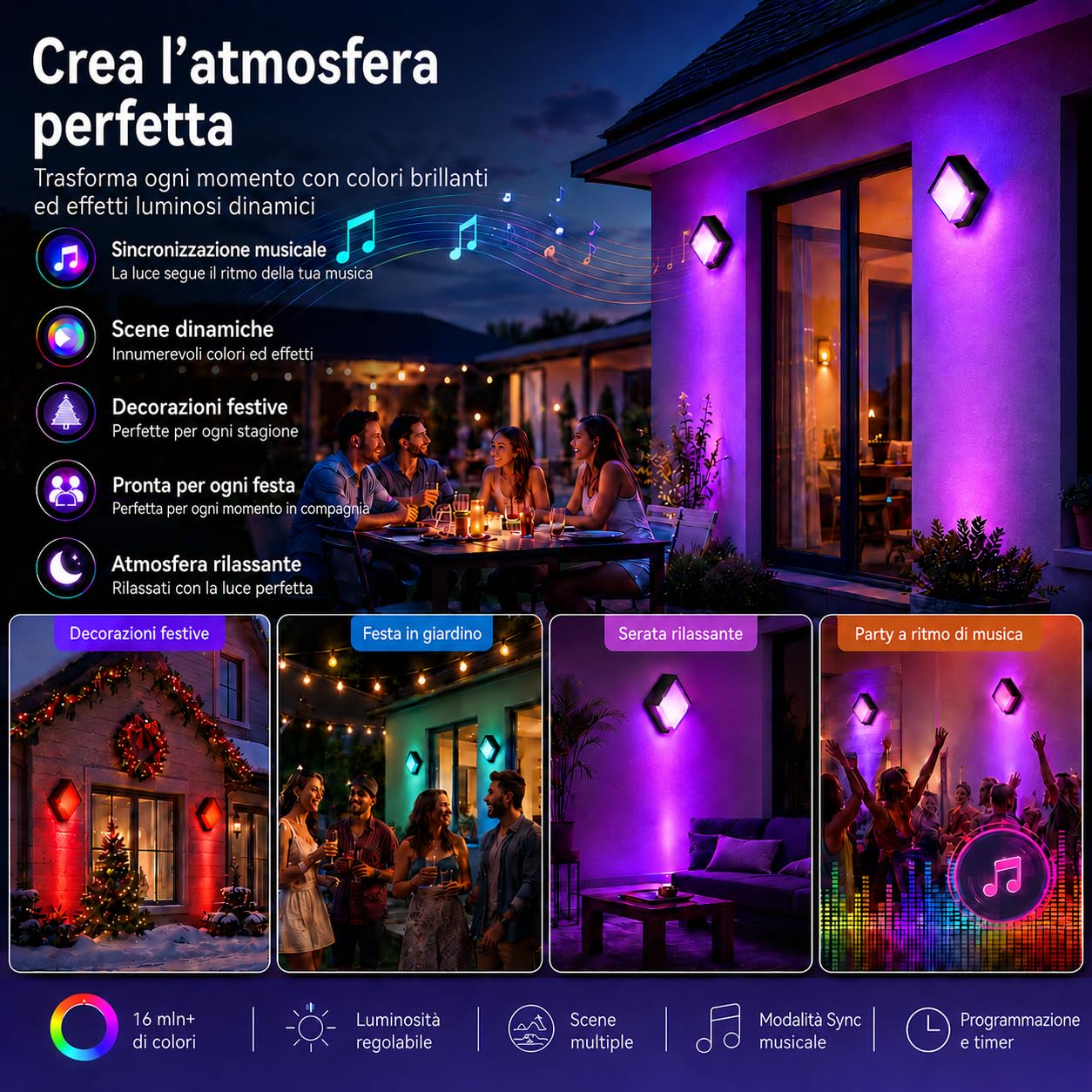 Meevt Smart Applique da Parete Esterno/Interno Quadrata, RGBCW IP65, 2 Pz | 1200LM LED, con Alexa e Google Assistant, Controllo App / Telecomando, Lampade da Esterno per Balconi Giardini Garage