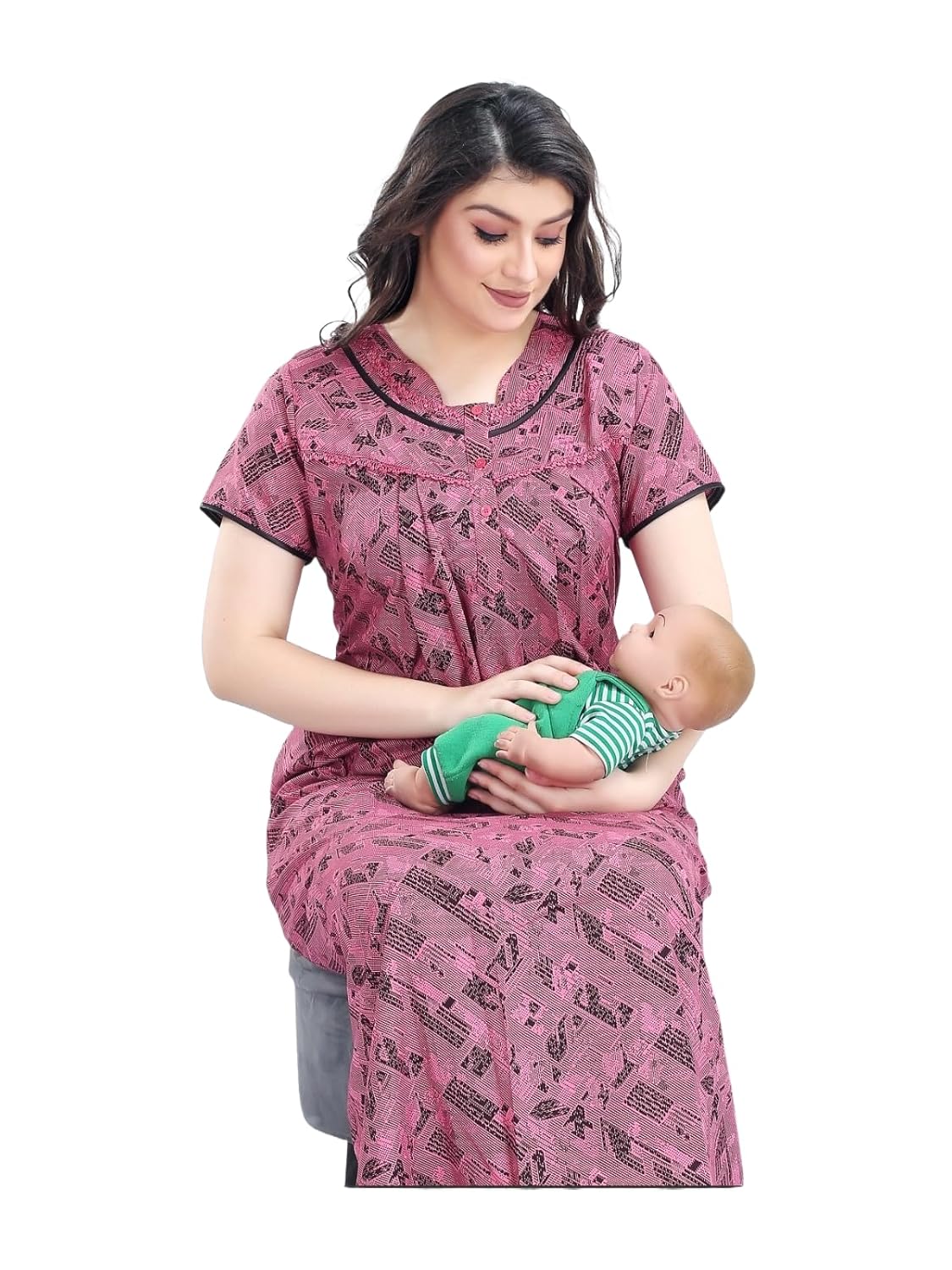 LYXA BEAUTY Maternity Nighty for Women in Cotton Fabric | Feeding Nightgown | Maxi for New Moms | 2 7129HjB2PAL. SL1500