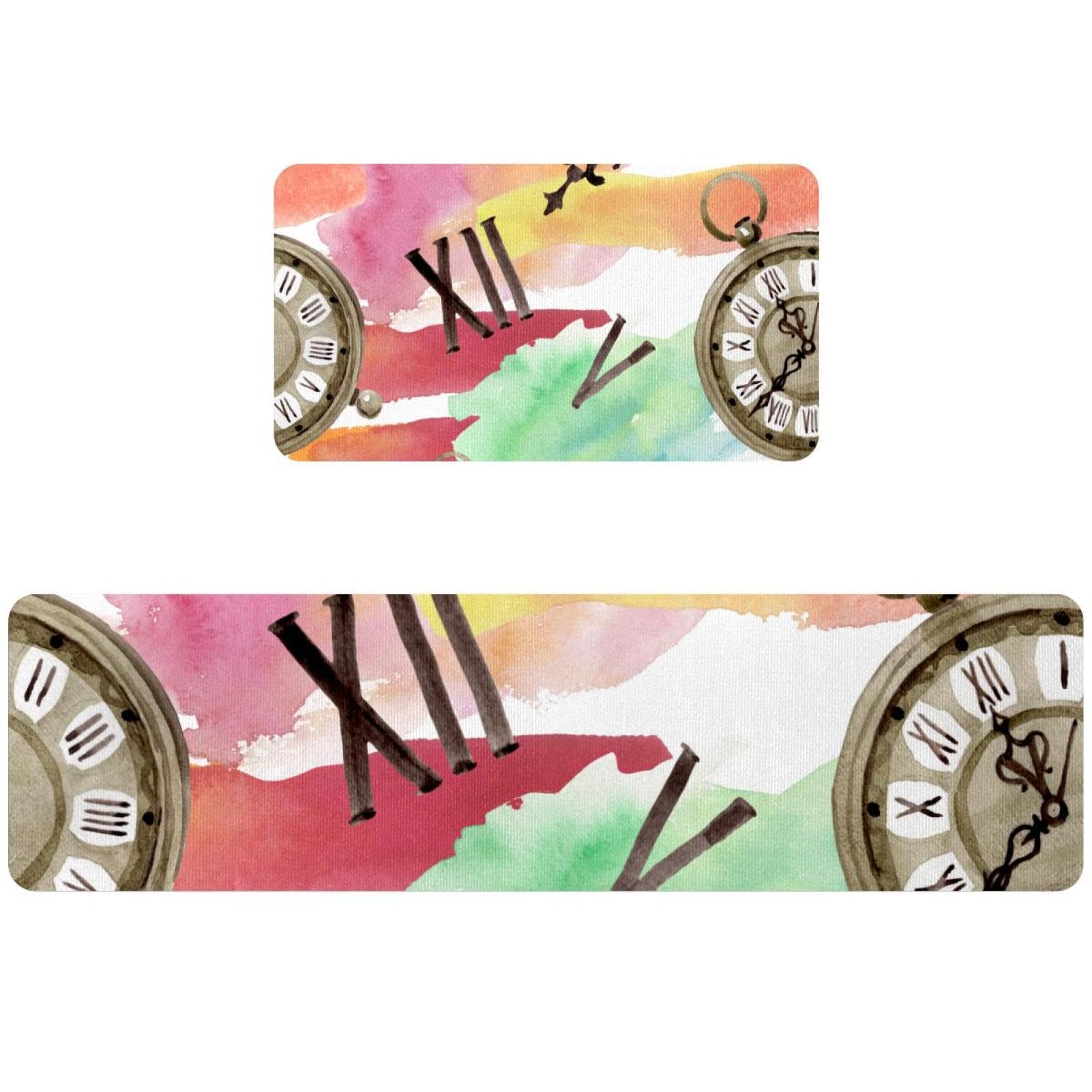 Alfombrillas de cocina vintage con relojes, juego de 2 tapetes absorbentes antideslizantes