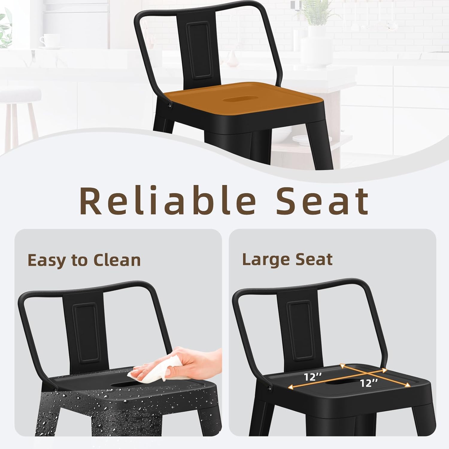 Metal Bar Stools Set of 4, Counter Height Bar Stools with Low Back, 24 Inch Modern Industrial Bar Chairs for Kitchen (Matte Black)