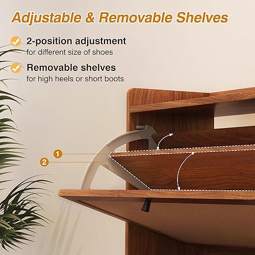 Miniatura 4 de AVZEAR Armario para zapatos, zapatero independiente con 2 cajones abatibles, moderno estante estrecho para entrada, pasillo, dormitorio (nogal)