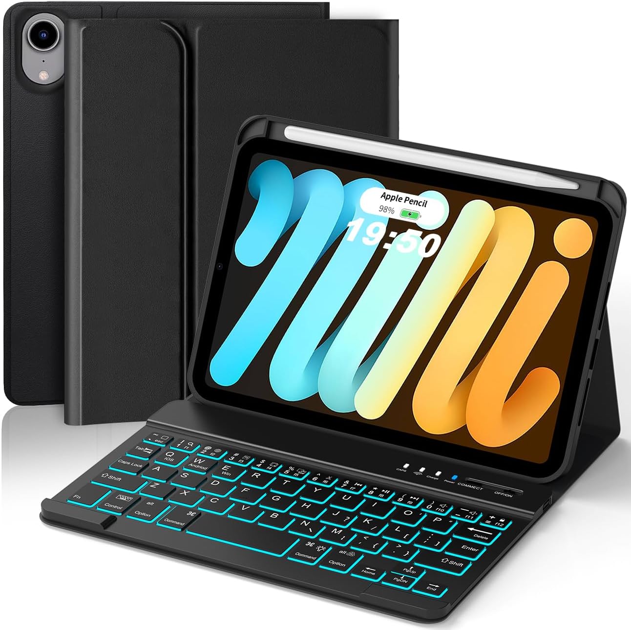 for iPad mini 7th 6th Gen Keyboard Case with 7 Color Backlit Pencil Holder - Detachable Magnetic Cover for iPad mini 7 (2024 A17 Pro) iPad mini 6(2021) 8.3 Inch, Multi-Angle Stand Long Battery