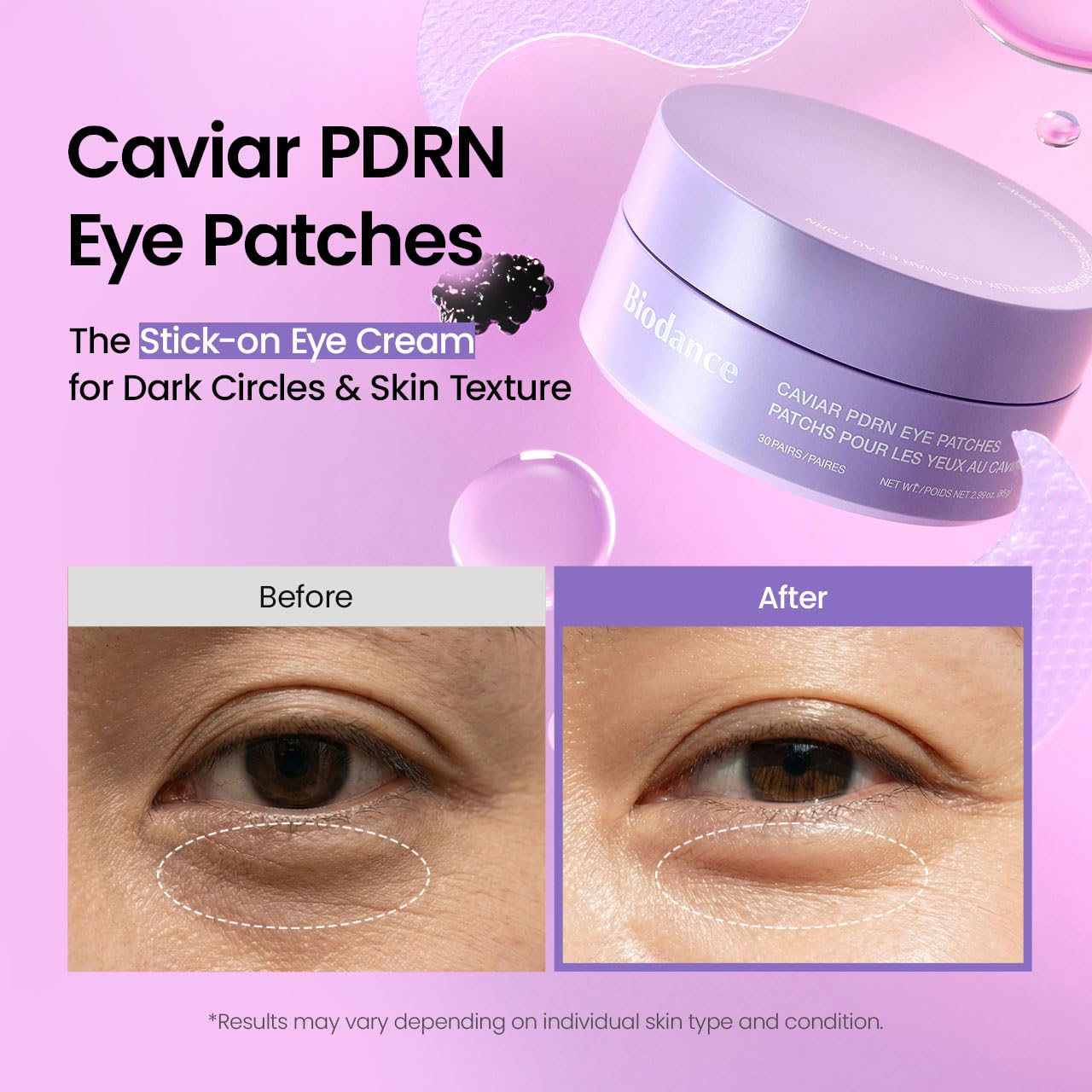 BIODANCE Hydrogel Eye Patches for Under Eye - Caviar PDRN, Depuffing & Eye Bags (60 Count) view 3
