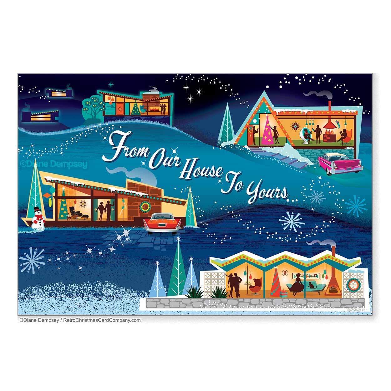 Mid-Century Modern Houses Christmas Cards - Package of 8 Cards with Envelopes