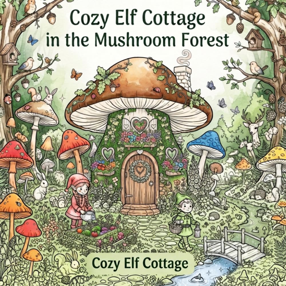 Cozy Elf Cottage in the Mushroom Forest A Cute Cottagecore Coloring Book with Whimsical Mushroom Homes, Adorable Elves, Forest Animals, and Relaxing ... Magical Mushroom Cottages, Woodland Friends