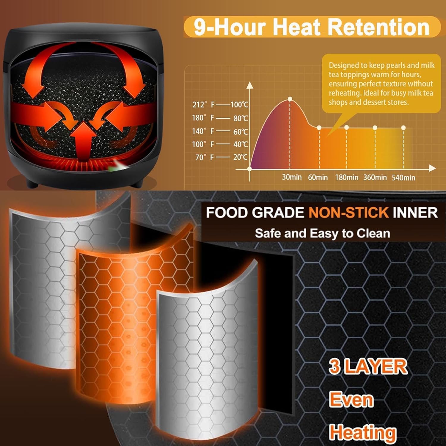 900/1350w Automatic Tapioca Pearl Maker Machine For Bubble Tea, Tapioca Pearls Cooker+Spoon For Restaurants & Dessert Stores-6l/8l Capacity/Non-Stick Liner/Touch Screen,6L900W