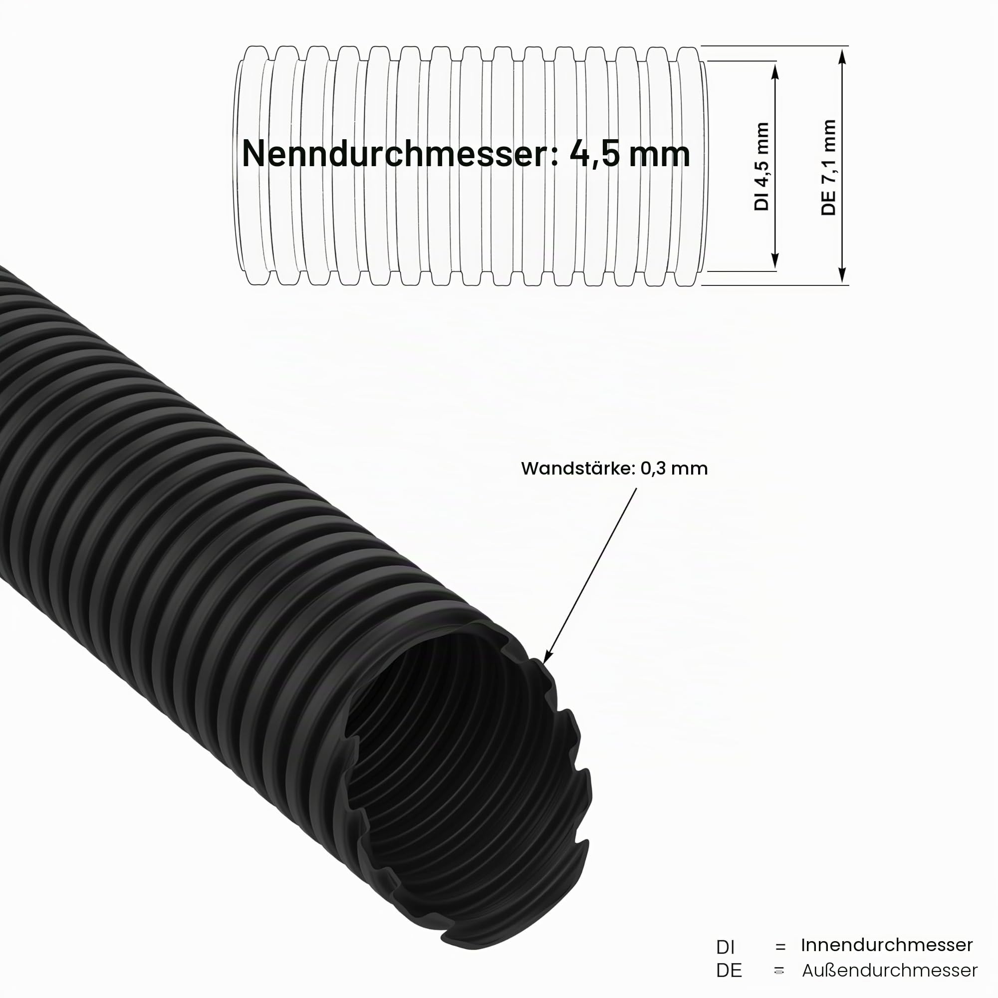 AUPROTEC Wellrohr ungeschlitzt 2 bis 50m / Leerrohr für Erdkabel/Wellrohr UV beständig/Kabelschutzschlauch/Kabelschlauch schwarz - Innendurchmesser 4,5 mm, Länge 50 m
