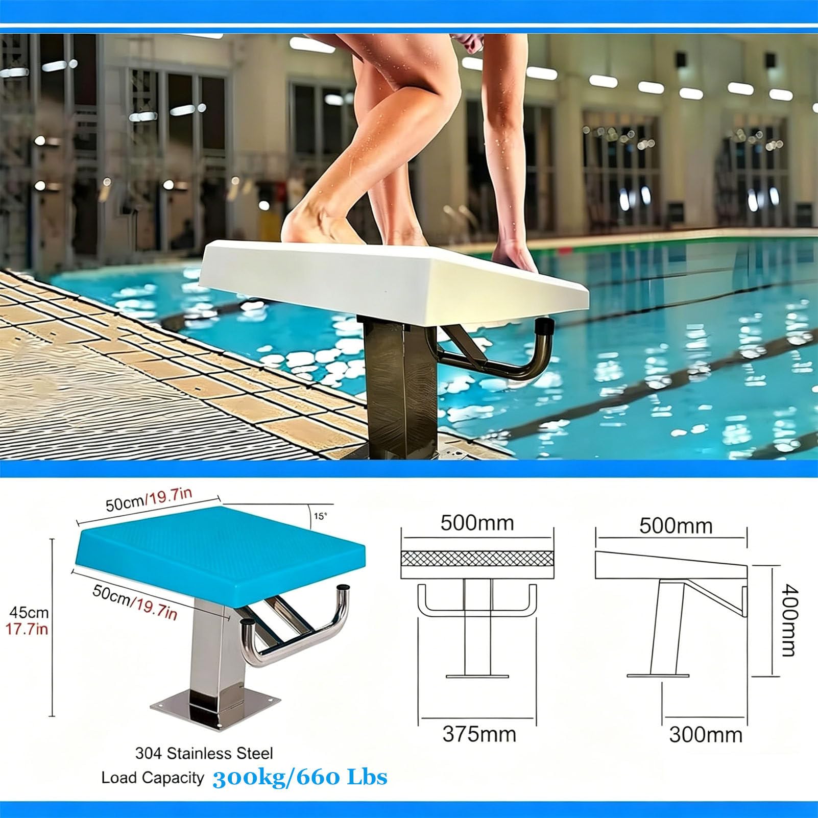 Bloque de arranque de piscina, plataforma de buceo antideslizante para competición y entrenamiento, soporta 660 libras, instalación directa en la piscina