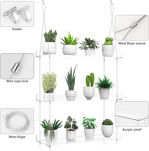 Miniatura 5 de Estantes transparentes colgantes de 3 niveles para ventanas, estante acrílico para plantas de pared para cocina, jardines interiores, flores,