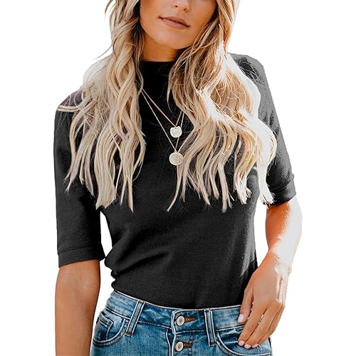 LIYOHON Womens Tops Dressy Casual Mock Turtleneck Business Short Sleeve T Shirts Going Out Tops 2025