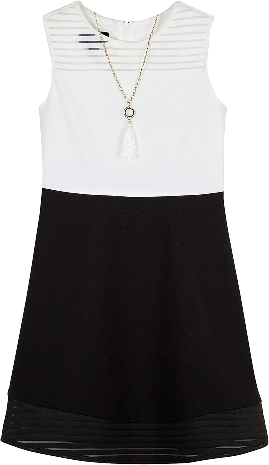 Amy Byer Girls' Illusion Neckline and Hem Fit and Flare Party Dress, Black, 7: Clothing, Shoes & Jewelry