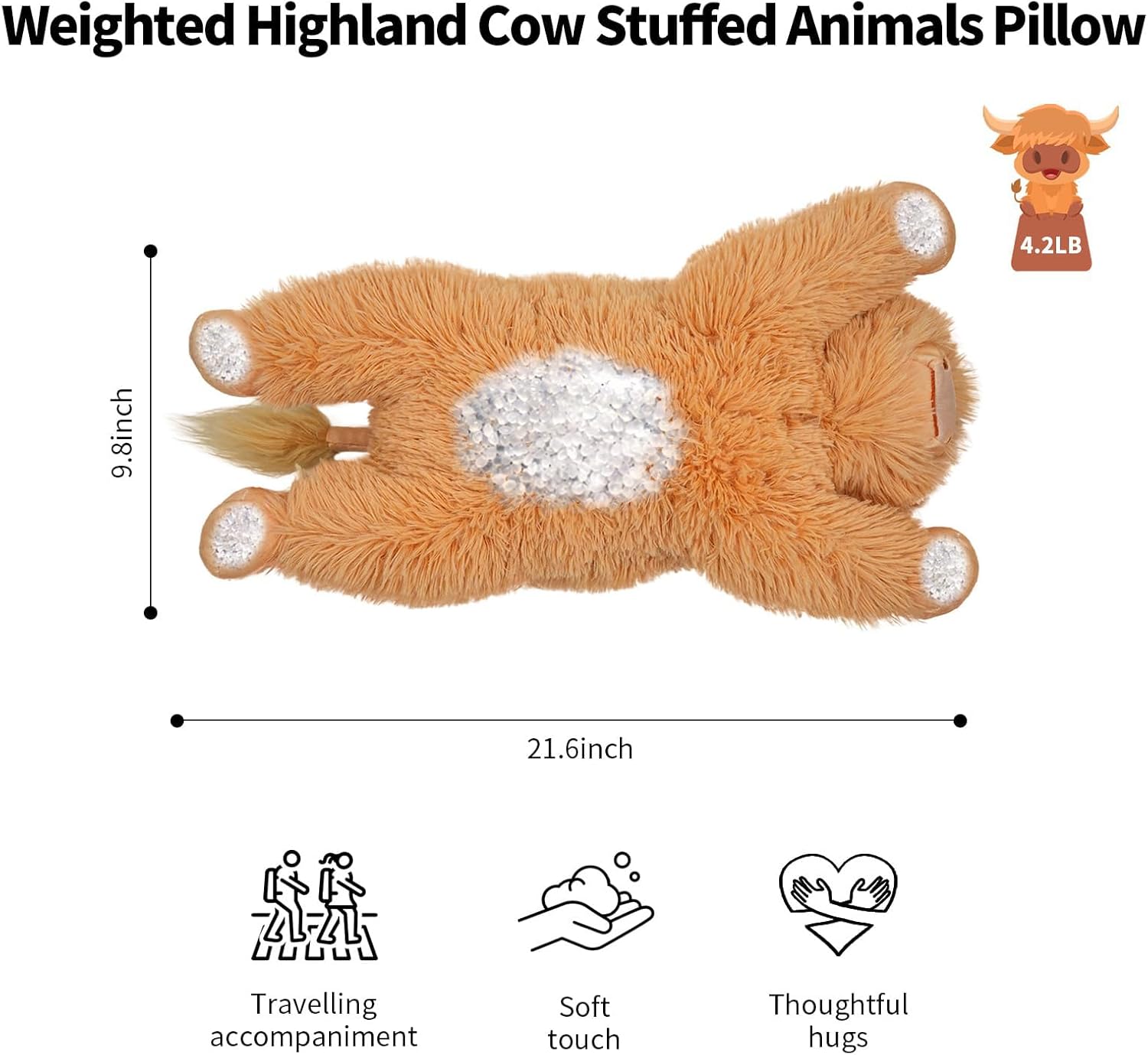 Weighted Highland Cow Stuffed Animals | 4.2 Lbs Weighted Highland Cow Plush for Kids & Adults | 21.6 Inch Large Cattle Pillow Toy Gift for Christmas Birthday Gift Yellow