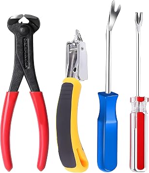 Construction and Upholstery Staple Remover Tack Puller Nail Remover Tool Set Nail Puller Plier, Staple Puller, Tack Lifter, Fastener Remover, for Furniture Floor Wall Wooden Case Car Photo