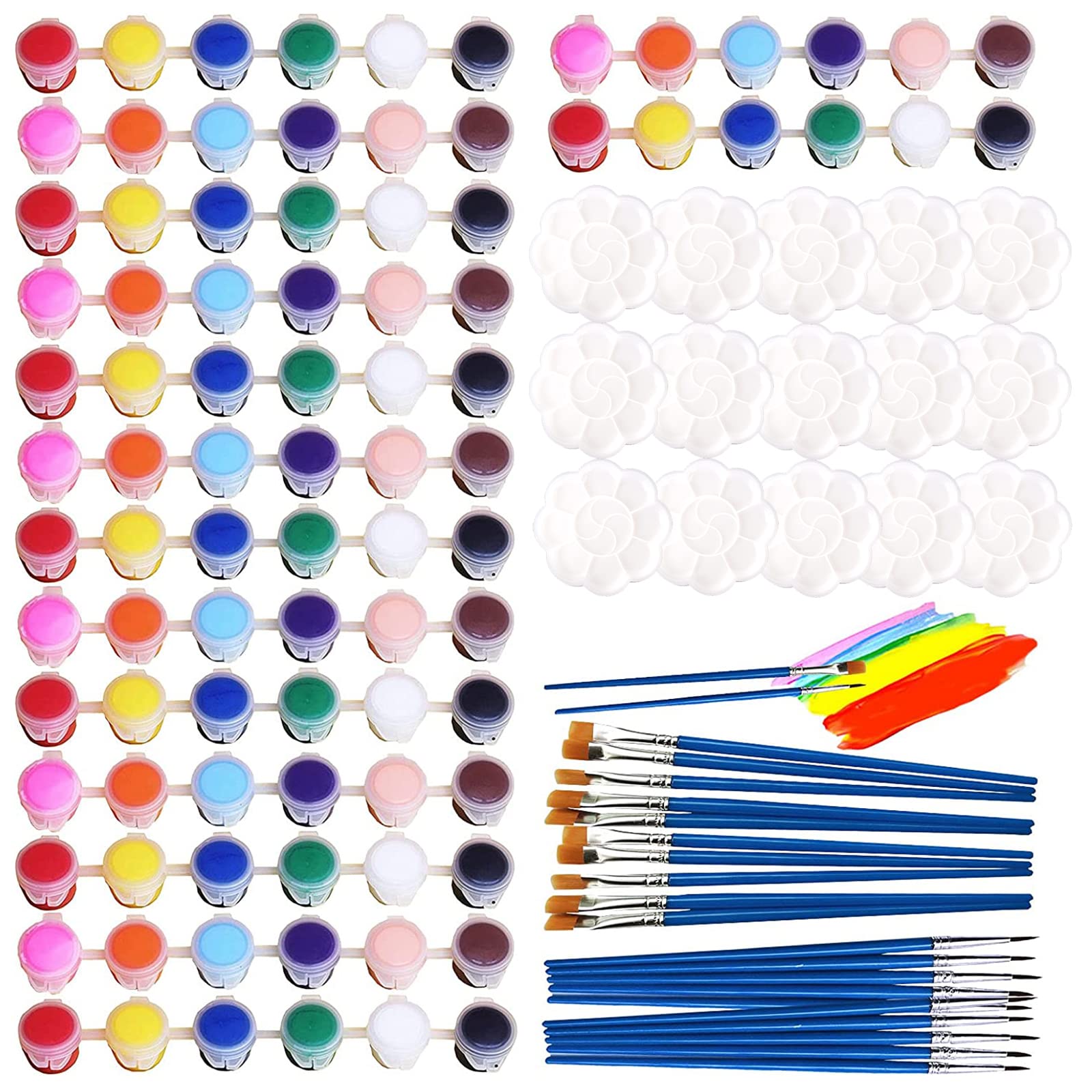 Aulufft 180 Pcs Mini Acrylic Paint Set,15 Pack Acrylic Paint Strips with 30 pcs Paint Brushes and 15 pcs Palettes,12 Colors Kids Paint Set Container Strips Storage for Painting Artistic Crafts