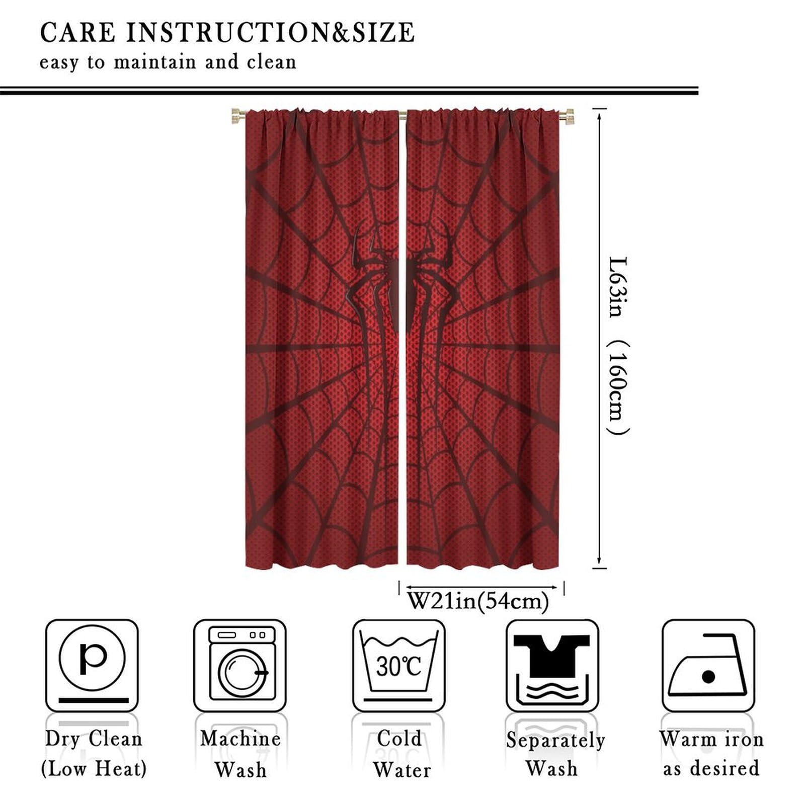 Yoakiet Kids Spider Web Blackout Curtains Classic Red and Black Scary Spider Web Pattern Print Home Window Treatments Bedroom Living Room Kitchen Rod Pocket Drapes42x63in