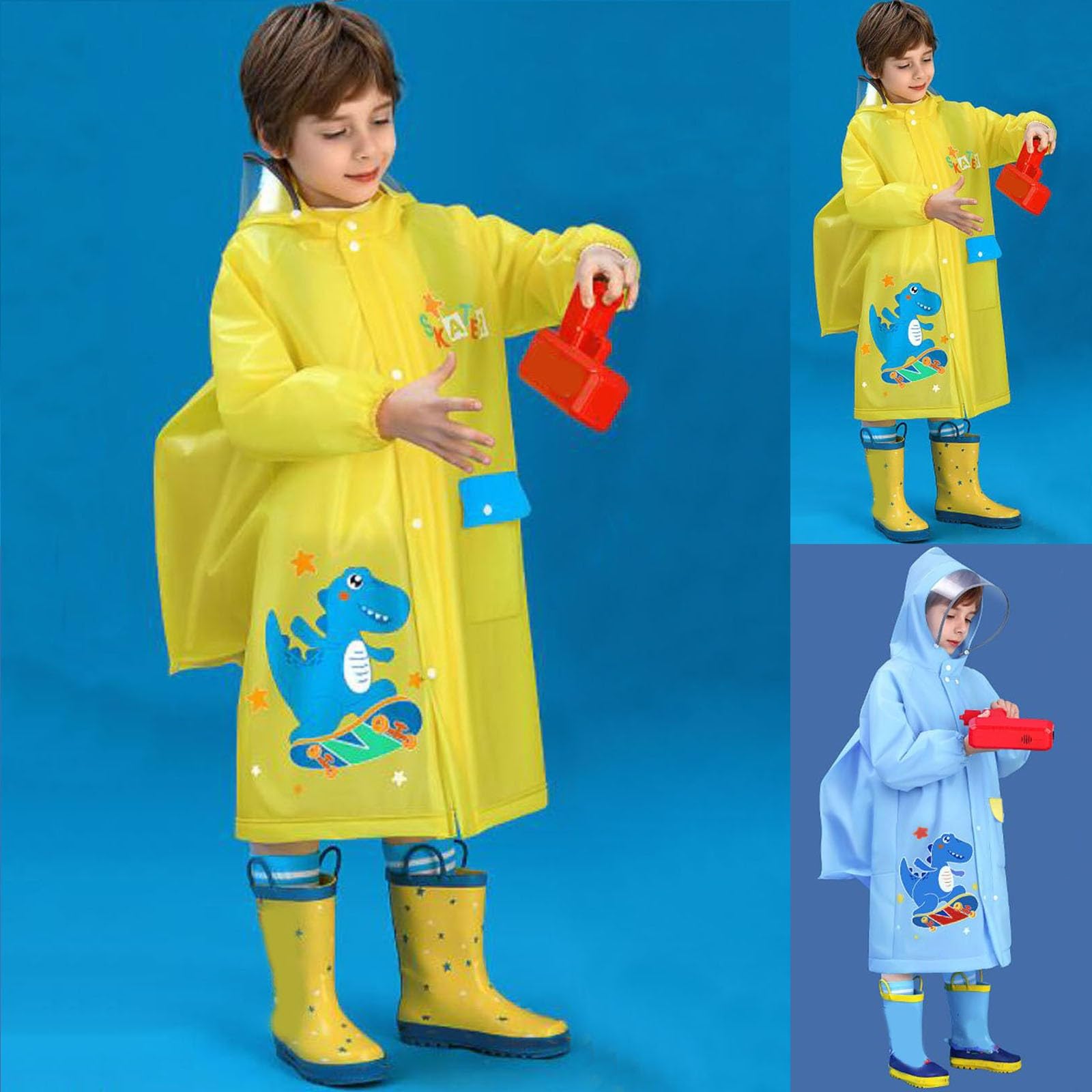 RNTOP Rain Ponchos Raincoats for Kids Water-proof Hooded Rain Suit Toddler Girl Boy Cartoon (Yellow, 4-5 Years)