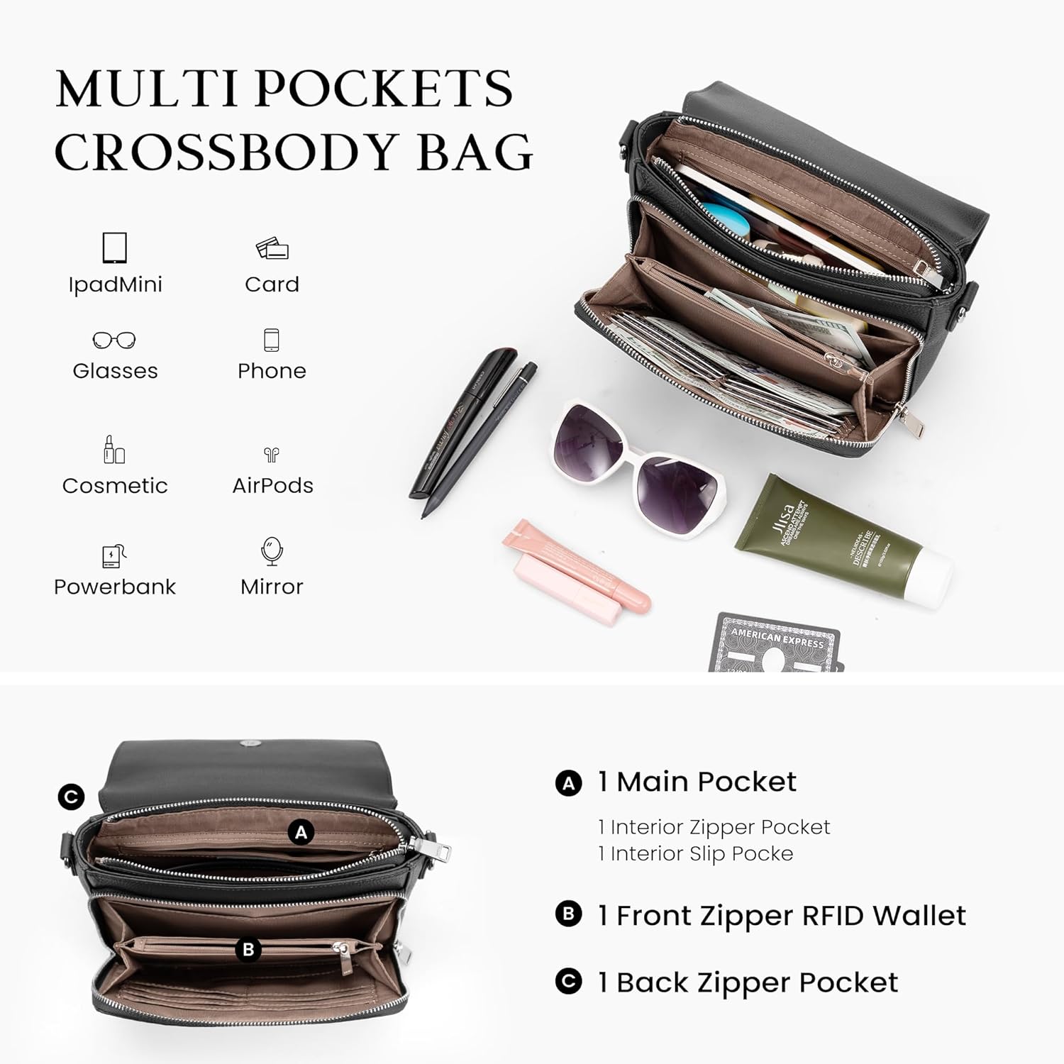 befen Genuine Leather Crossbody Bags for Women Medium Purse with Built in RFID Wallet Womens Soft Cross Body Purse - Image 4