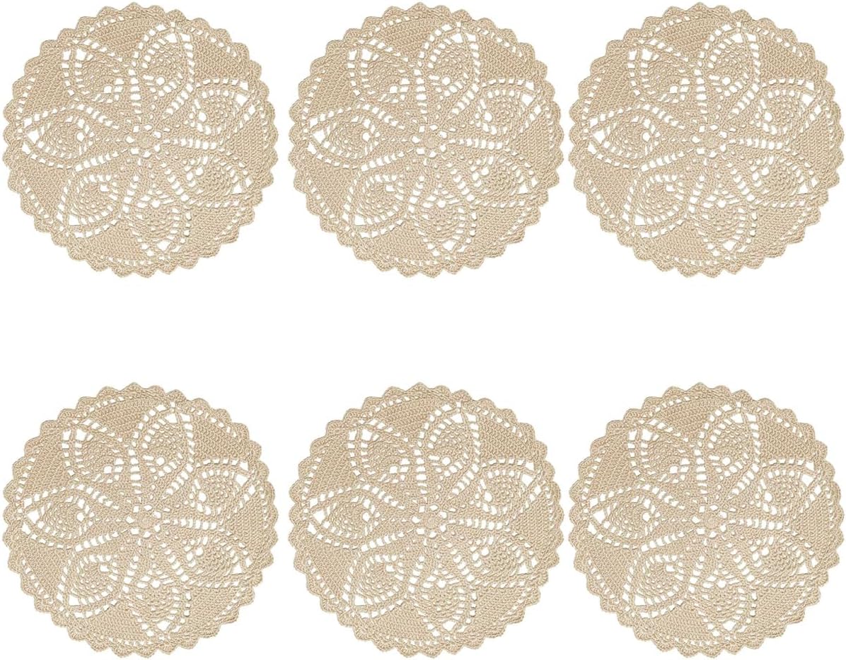 BIBITIME Easter Mother's Day Pineapple Flower Lace Doilies Handmade Crochet Placemats Table Coasters Vintage Wedding Party Decor (Beige, 11 to 12 inches-6PCS)