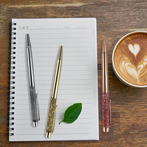 Miniatura 5 de Bolígrafos de metal de lujo, bolígrafo flotante de arena líquida dinámica con purpurina para suministros de oficina, (repuestos negros, 20 piezas)