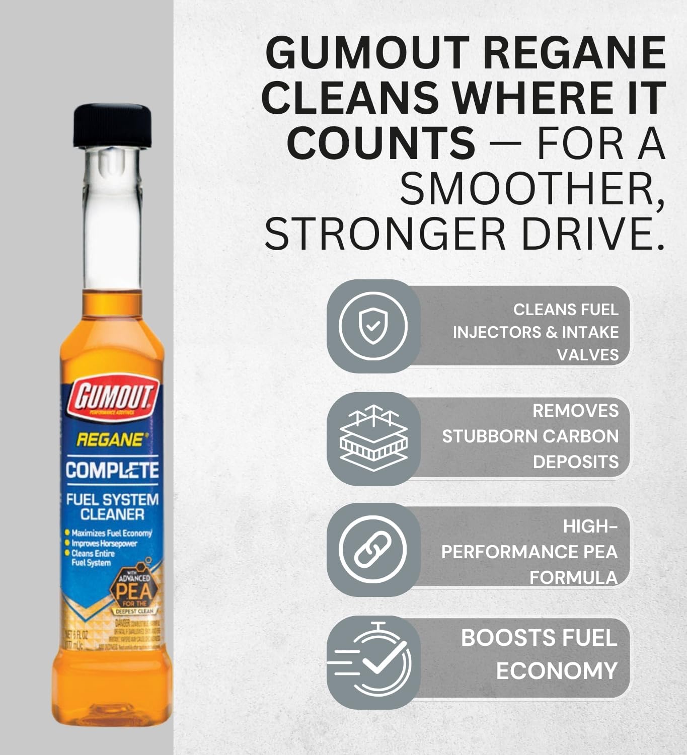 Gumout Regane Gasoline Fuel System Cleaner 6 oz – Cleans Carbon Deposits with P.E.A. for Improved Engine Performance – Alternative to Techron and Redline Fuel Cleaners – Pack of 6