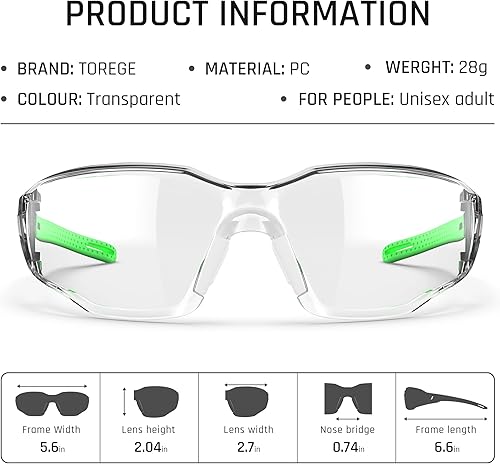 Miniatura 7 de TOREGE Gafas de seguridad resistentes a los arañazos con lente transparente antivaho y marcos ajustables, protección ocular para hombres y mujeres