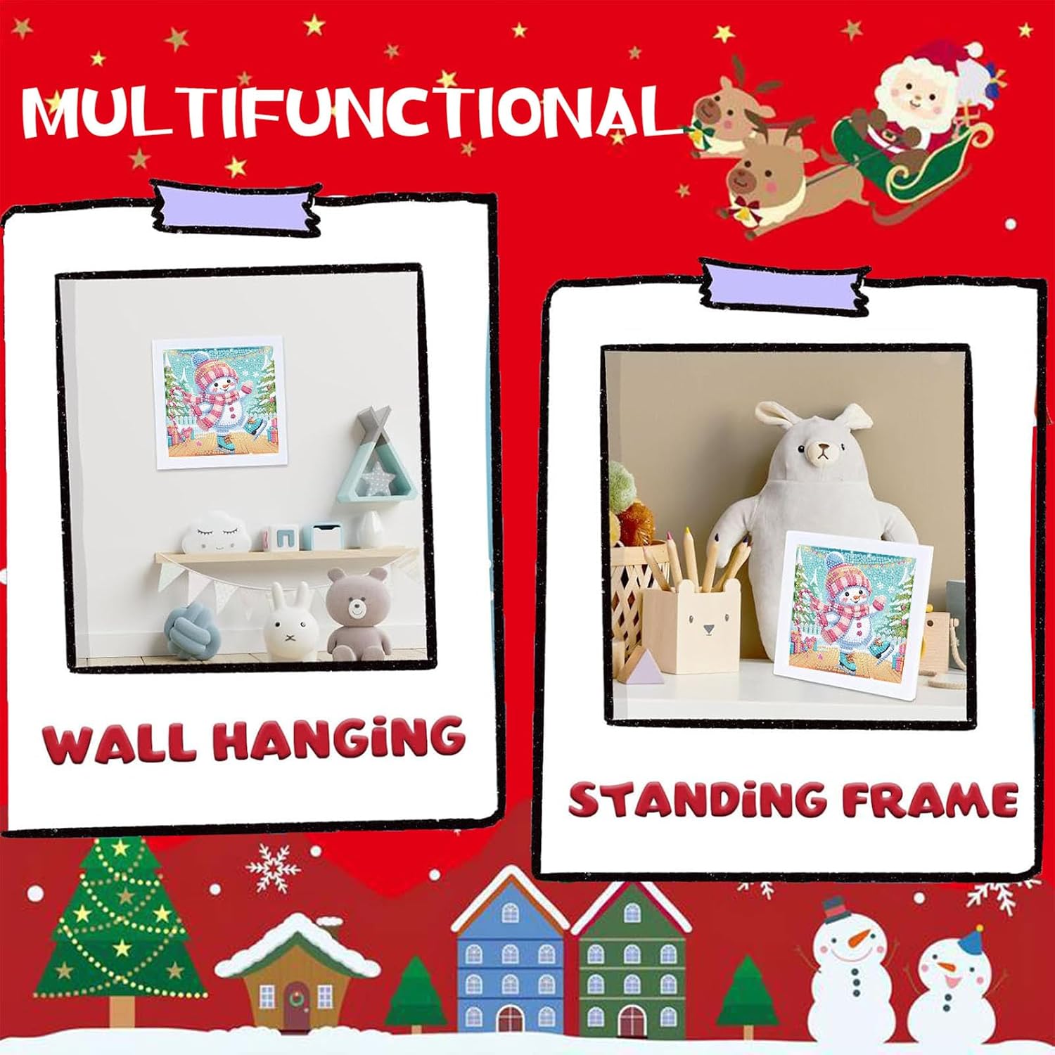 Christmas Diamond Art Kits for Kids with Frame, Christmas Diamond Art for Kids Ages 8-12, Snowman Gem Painting Kits for Kid with Beautiful Package for Gift Home Wall Decor (7x7inch)