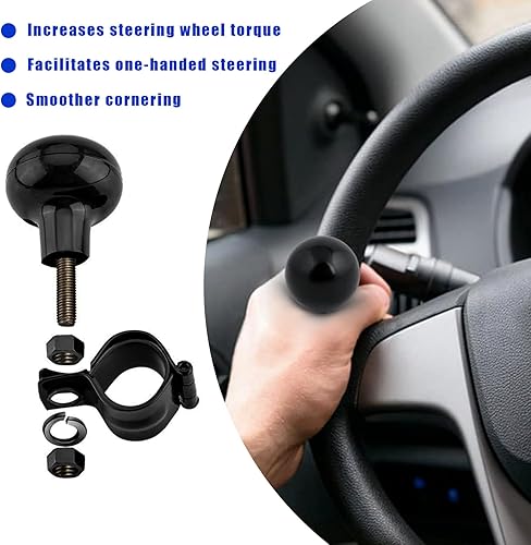 Miniatura 3 de Kewucn Pomo giratorio para volante, antideslizante para el volante, asas eléctricas, accesorios de vehículo para automóviles, semirremolques,