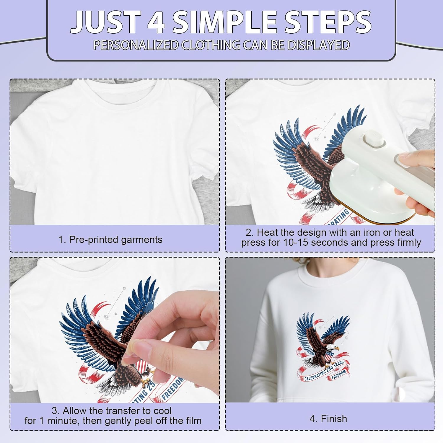 Dtf Transfers Ready to Press - 20 Pcs American 250th Anniversary Iron on Patches for T-Shirts, Patriotic Iron on Stickers USA Flag Heat Transfer Vinyl Decals for DIY Fabric Clothes Decor
