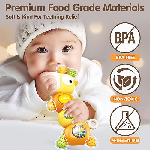 Miniatura 3 de Juguetes de dentición para bebés de 0, 3, 6, 9, 12, 18 meses, mordedor Ba-by de grado alimenticio para bebés recién nacidos, juguetes para masticar