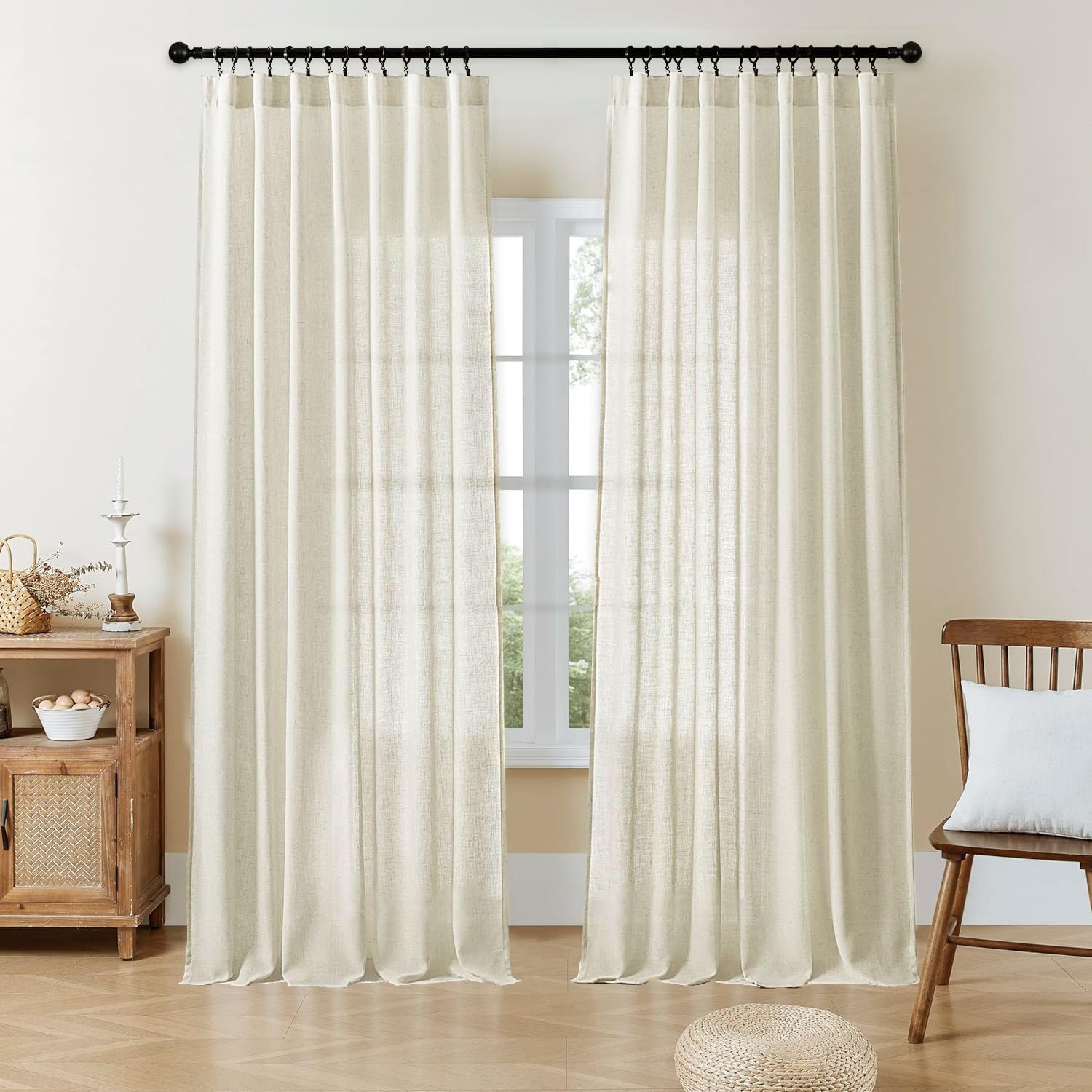 Joydeco Linen Curtains for Living Room,Semi-Sheer Curtains 72 Inches Long,Living Room Drapes2 Panel Sets,White Pinch Pleated Drapes(W52 x L72 Inch, Off-White)
