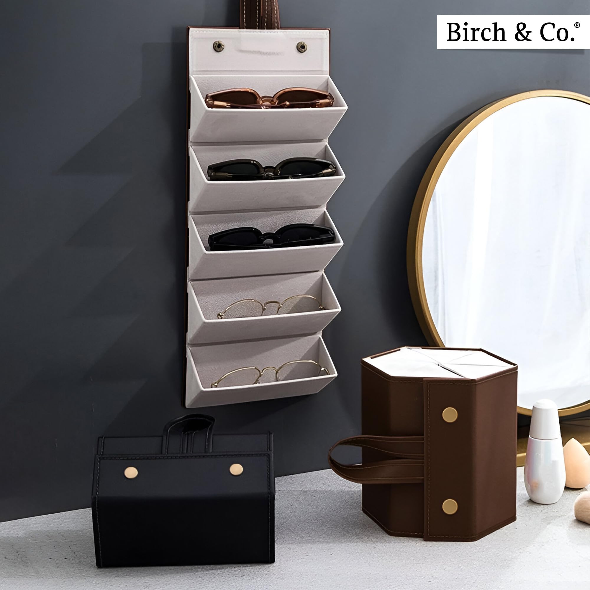Sunglasses Organizer - Sunglass Case - Glasses Box - Specs Box for Men - Goggles Holder - Eyewear shades Organiser, Leather Finish, Soft Velvet Lining, Travel-Friendly, Safe Hanging Straps, Brown - Image 7 thumbnail