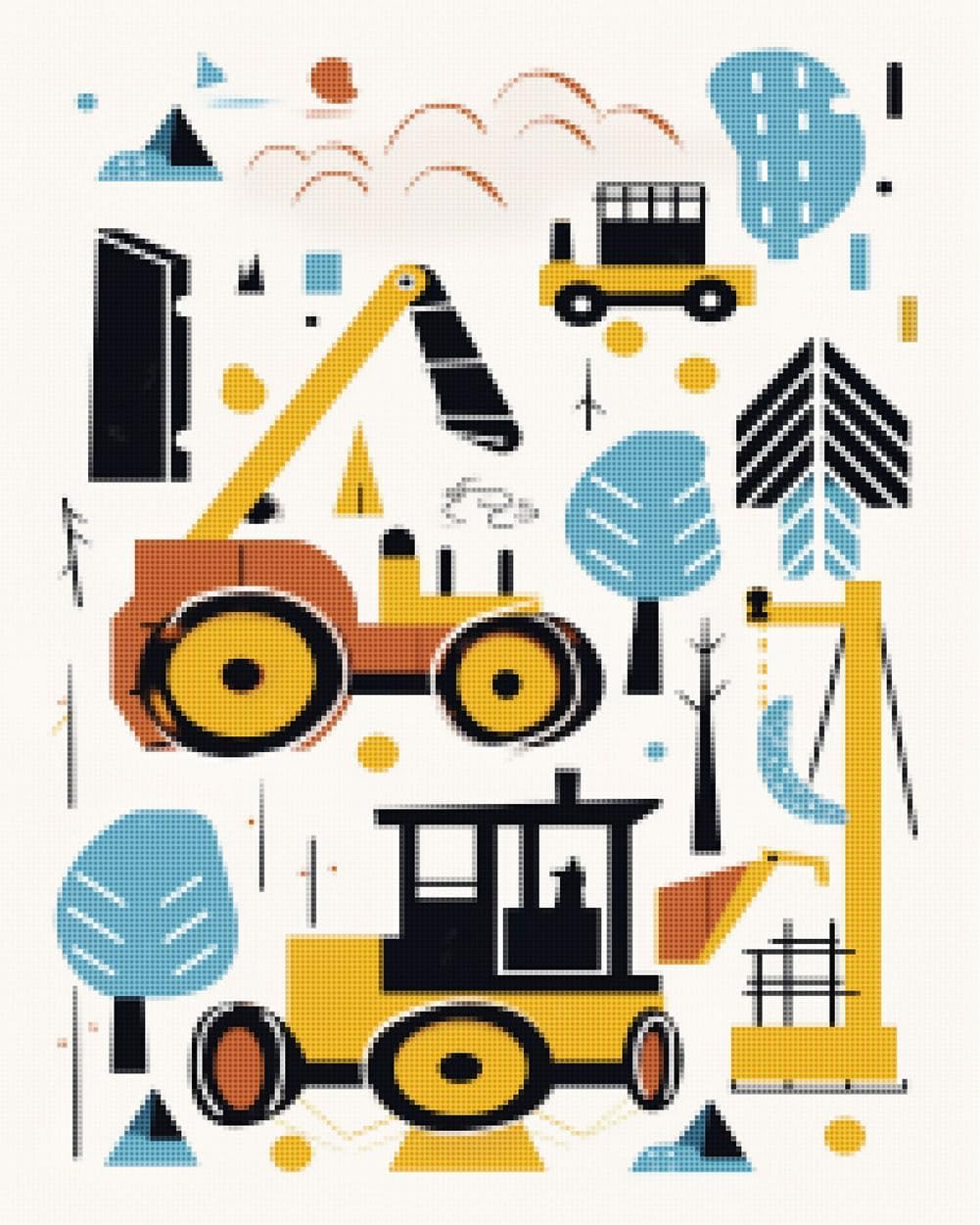 CISDKK Cross-Stitch Stamped Kits,Cross-Stitch Kits for Beginners,Nursery,Construction Vehicle,Initial Print,Boys Room Decor,Kids,Baby,11CT,17.33 * 17.33 inch