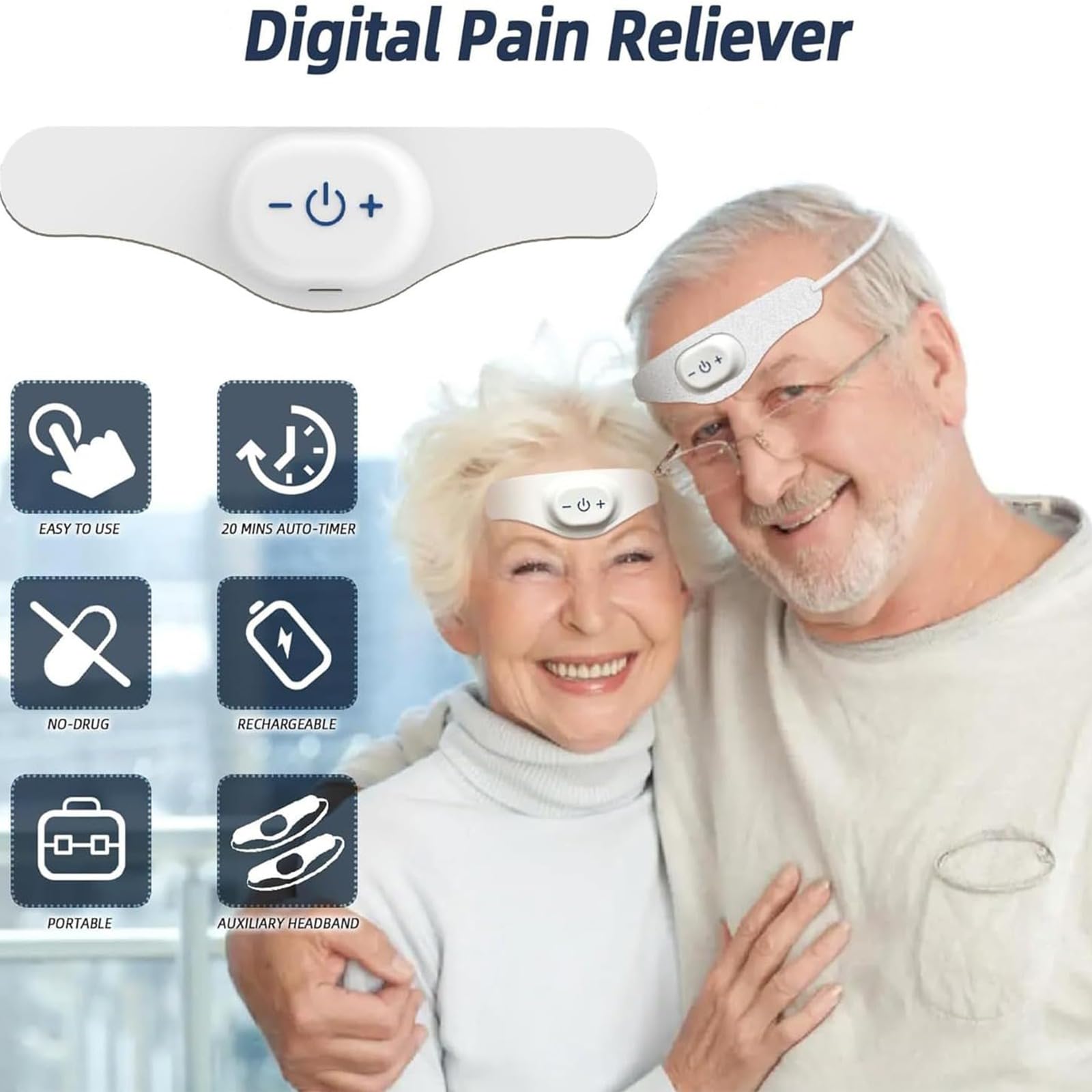 Dispositivo de ayuda para dormir con diadema, masajeador para aliviar el dolor de cabeza con electrodos para migraña, ayuda para dormir, resultados rápidos, para terapia de migraña, alivio del estrés