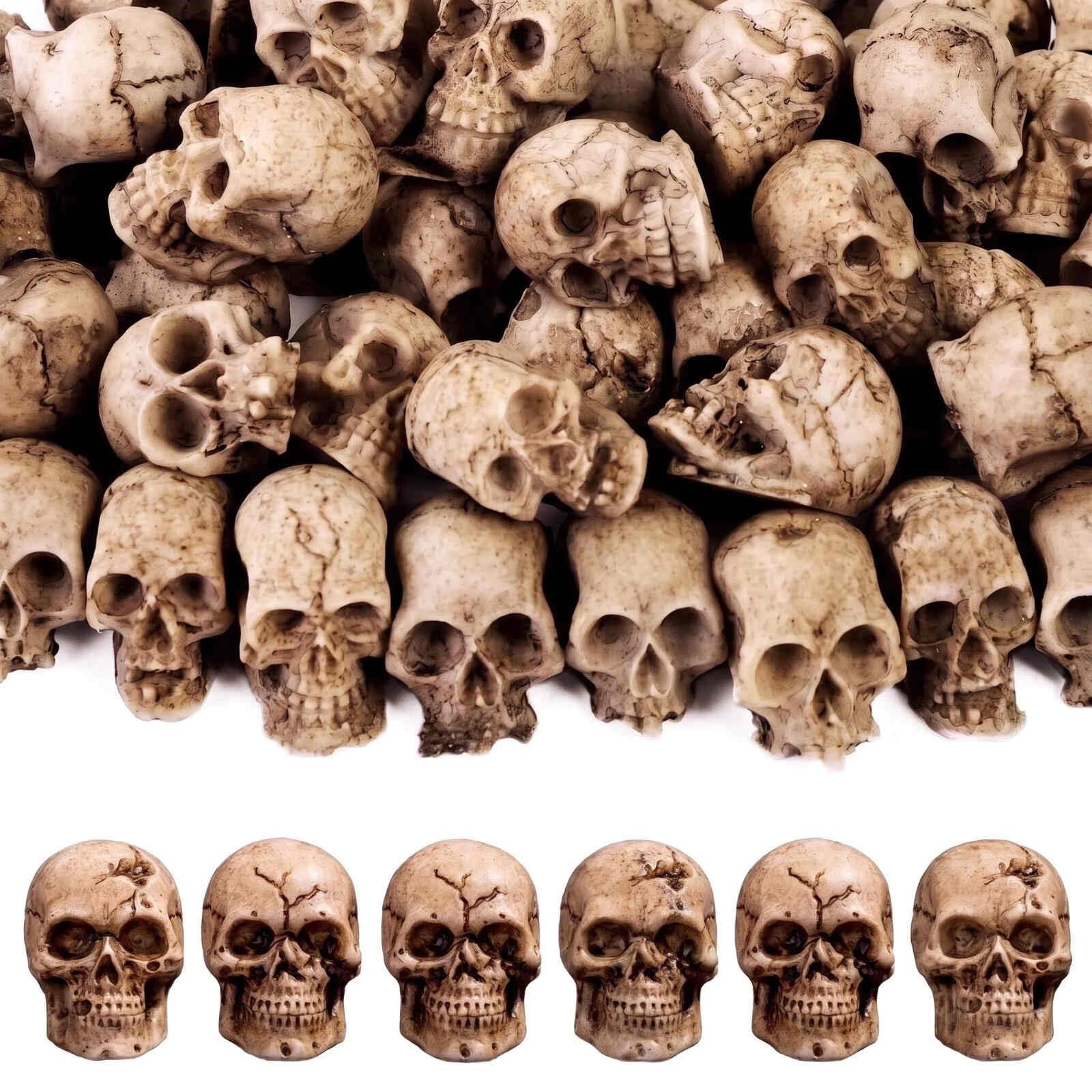 42Pcs Mini Skeleton Skulls, Small Resin Figures for Halloween Decor