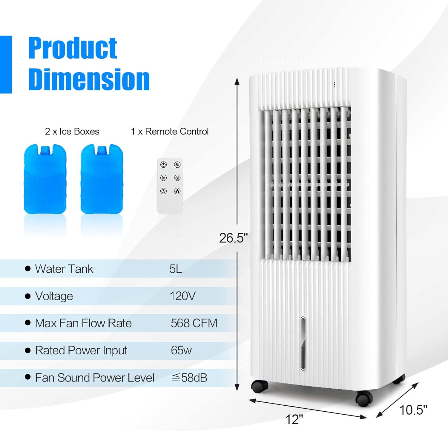 ARLIME Evaporative Air Cooler, 3-In-1 Windowless 60° Oscillation Cooling Fan w/Remote Control & 2 Iced Boxes, 15H Timer & 1.3 Gal Water Tank, Portable Swamp Cooler for Bedroom Home Office