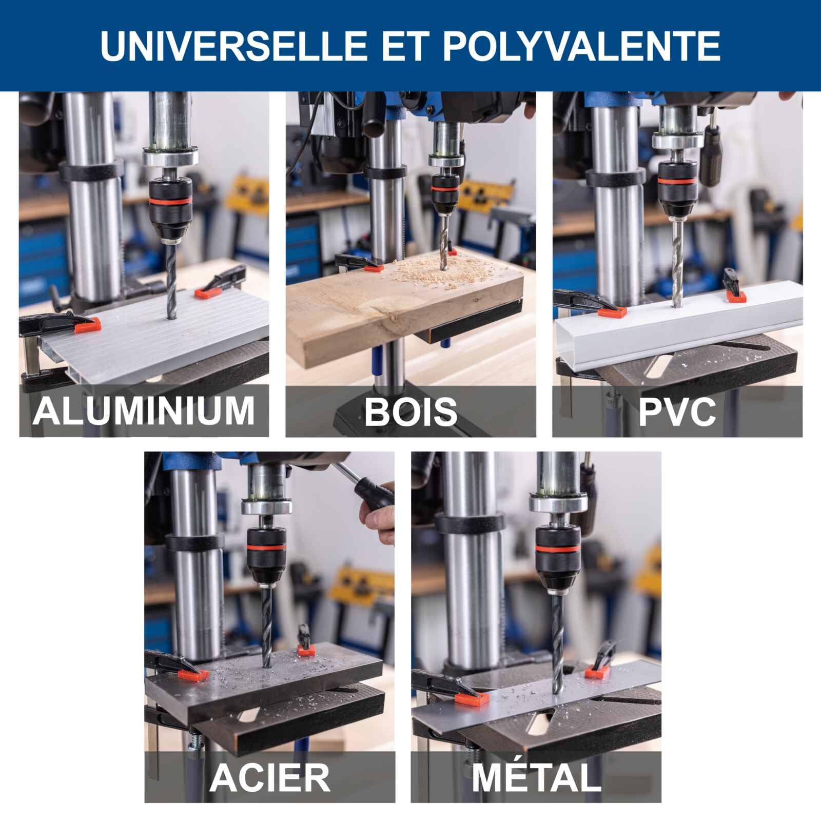 Scheppach Perceuse à colonne TBM250Vario - 600W - table 198 x 194 mm - 450-2580 tr/min - inclinable - mandrin 1,5-13 mm - profondeur de perçage 60 mm