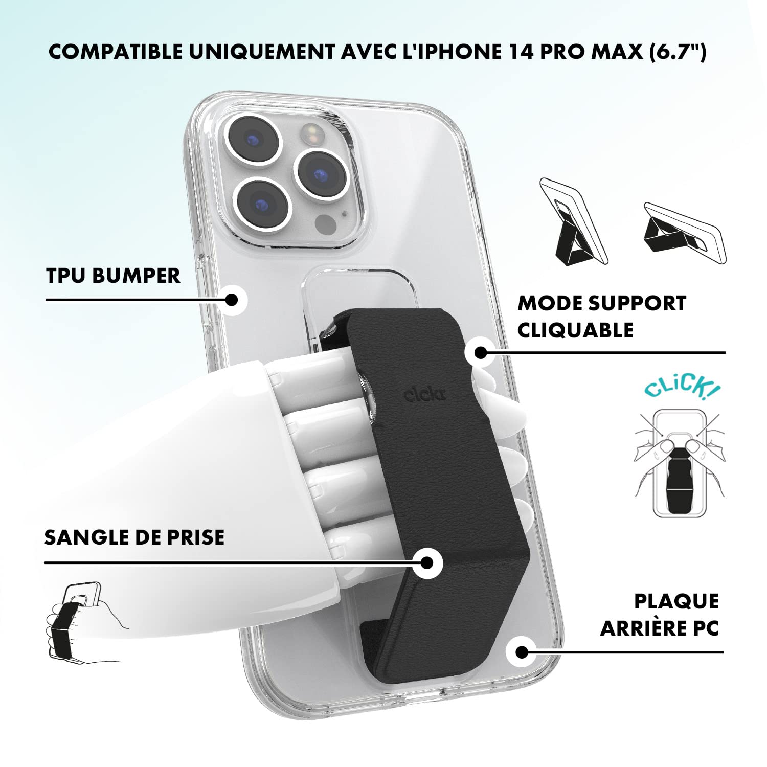 Coque Antichoc Noire Odeydo Pour IPhone 14 ProMax Avec Support Voiture Intégré