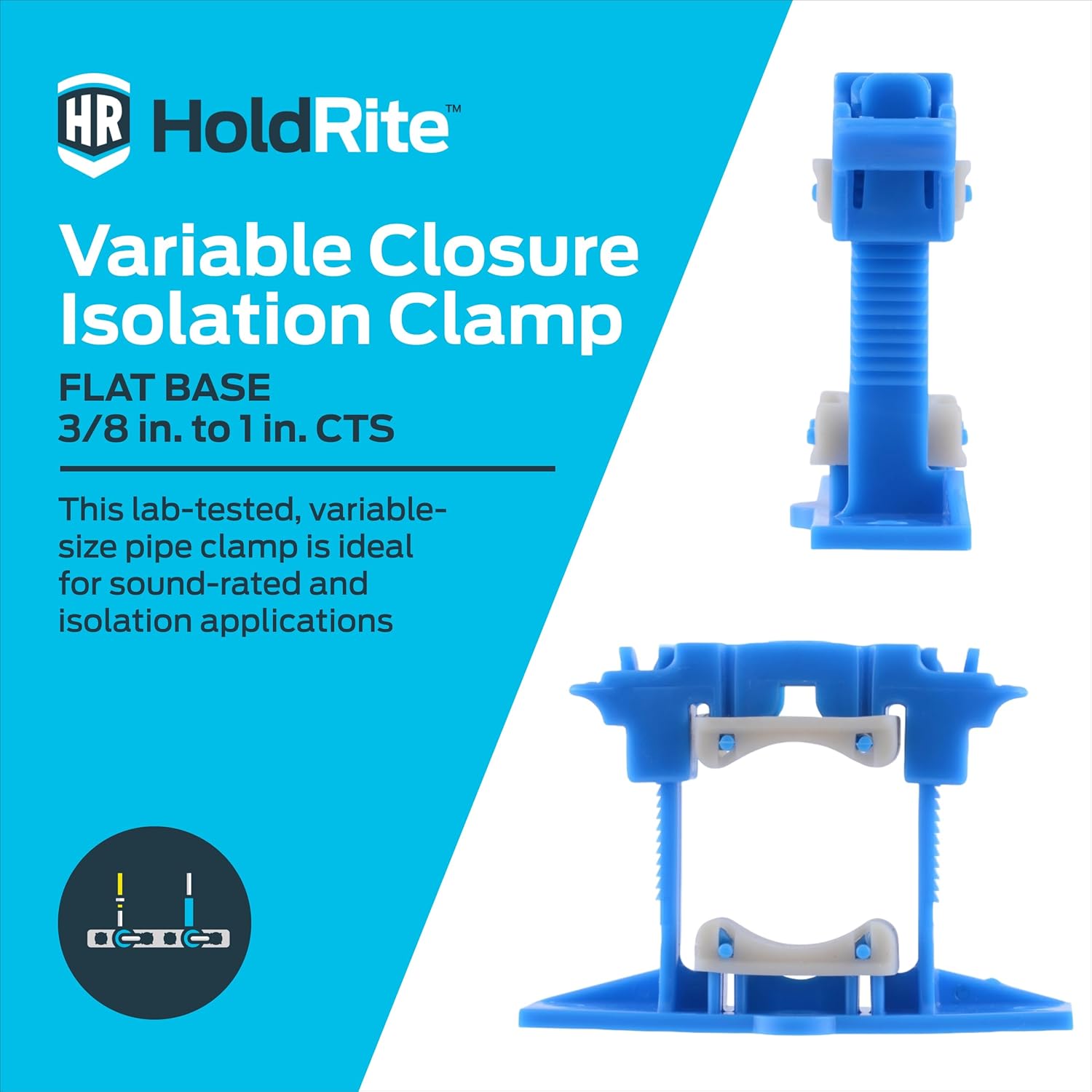 HoldRite 3/8 Inch x 1 Inch Silencer Variable Closure Pipe Clamp, PEX, PE-RT, Copper, CPVC, 255-H