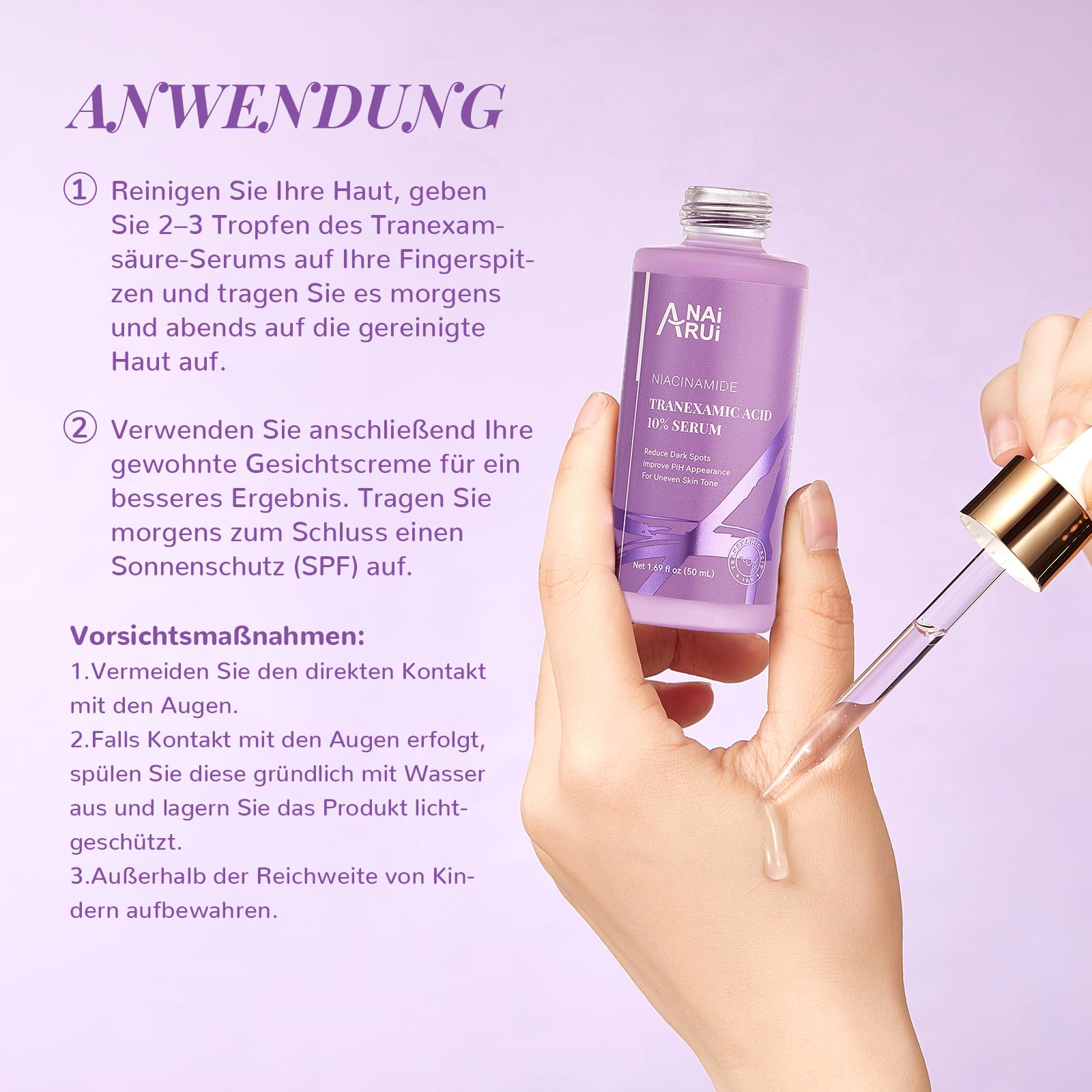 ANAiRUi 10% Tranexamic Acid Serum 50 ml, Dark Spot Correcting Serum with Tranexamic Acid + Hyaluronic Acid + Niacinamide - Image 3