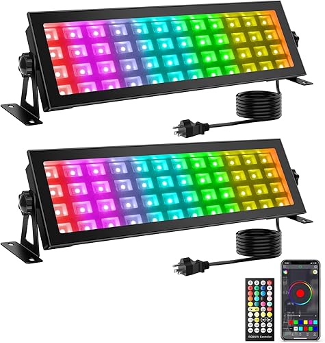 Barra de luz LED de lavado de escenario, 96 W, RGBCW, barra de luces para DJ, paquete de 2 unidades, IP66, impermeable, cambio de color por control