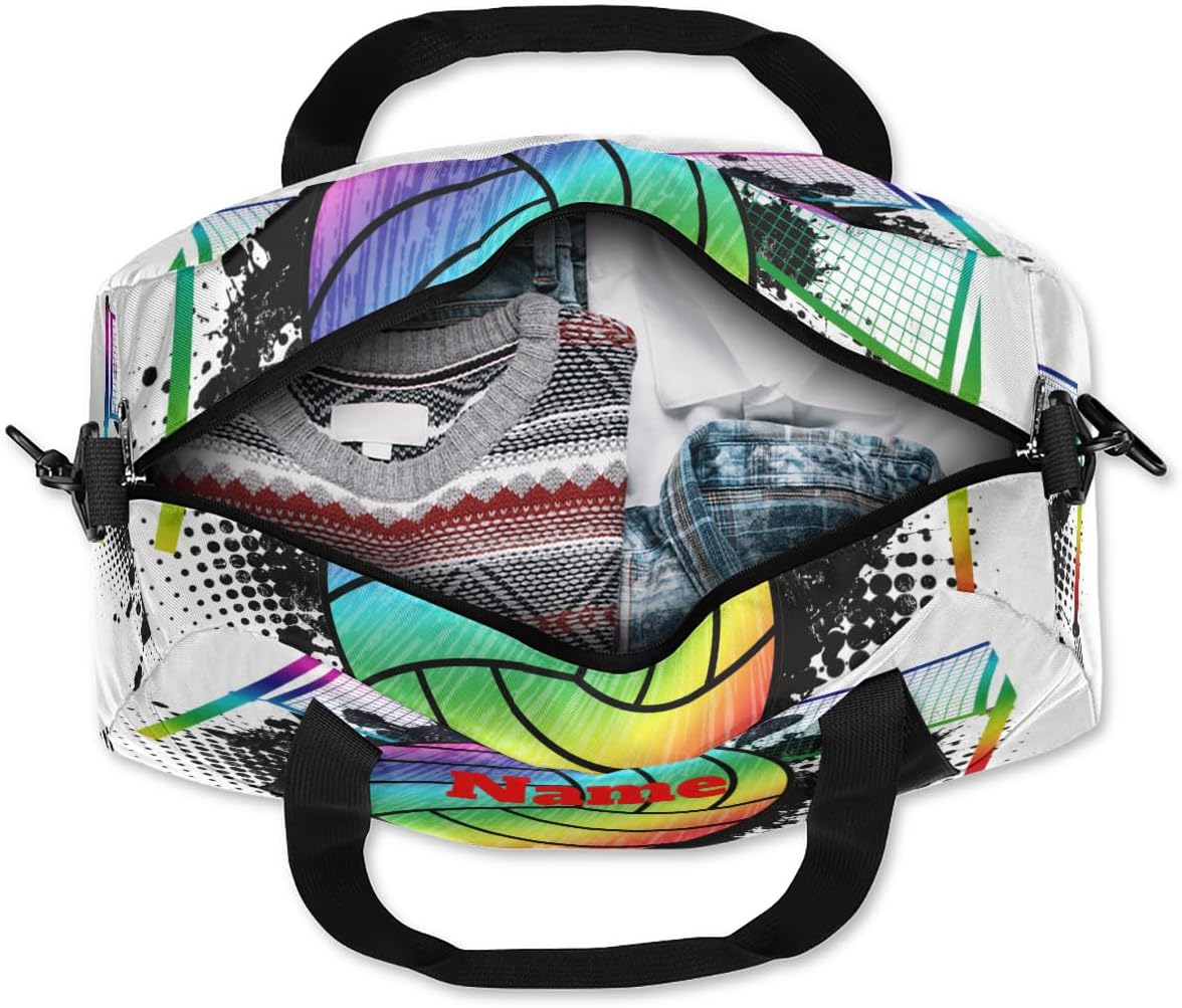 Sports Rainbow Volleyball Custom Name Kids Duffel Bags Personalized Customized Gifts Sports Gym Bag Girls Dance Bag Overnight Weekender Sleepover Carry On Travel Tote Bag for Boys Girls