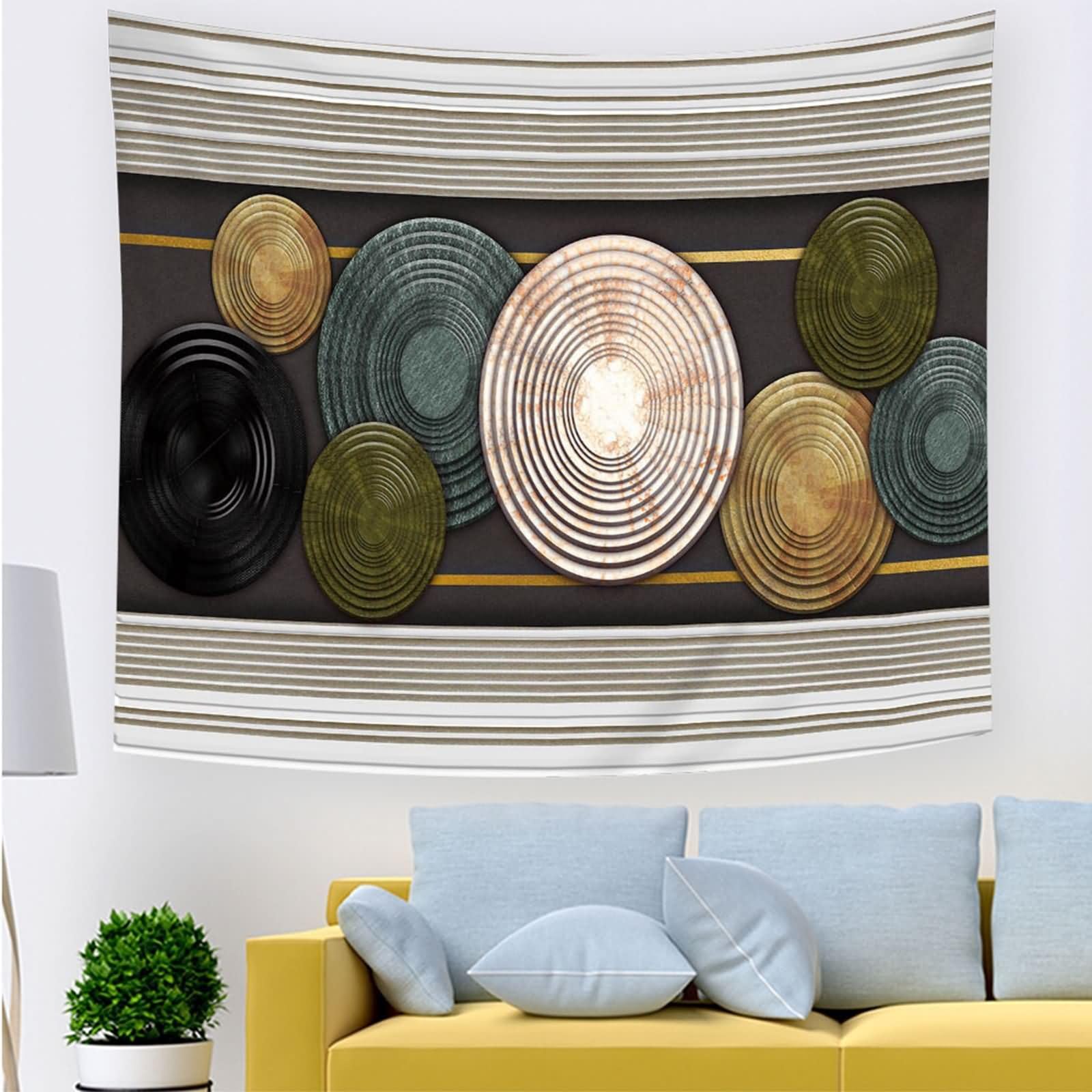 Homxi Wandteppiche Wandbehang 260 x 240 CM,Wandtuch Psychedelic Polyester Rund und Gestreifte Muster Schwarz Grün Braun Wandteppich Psychedelic