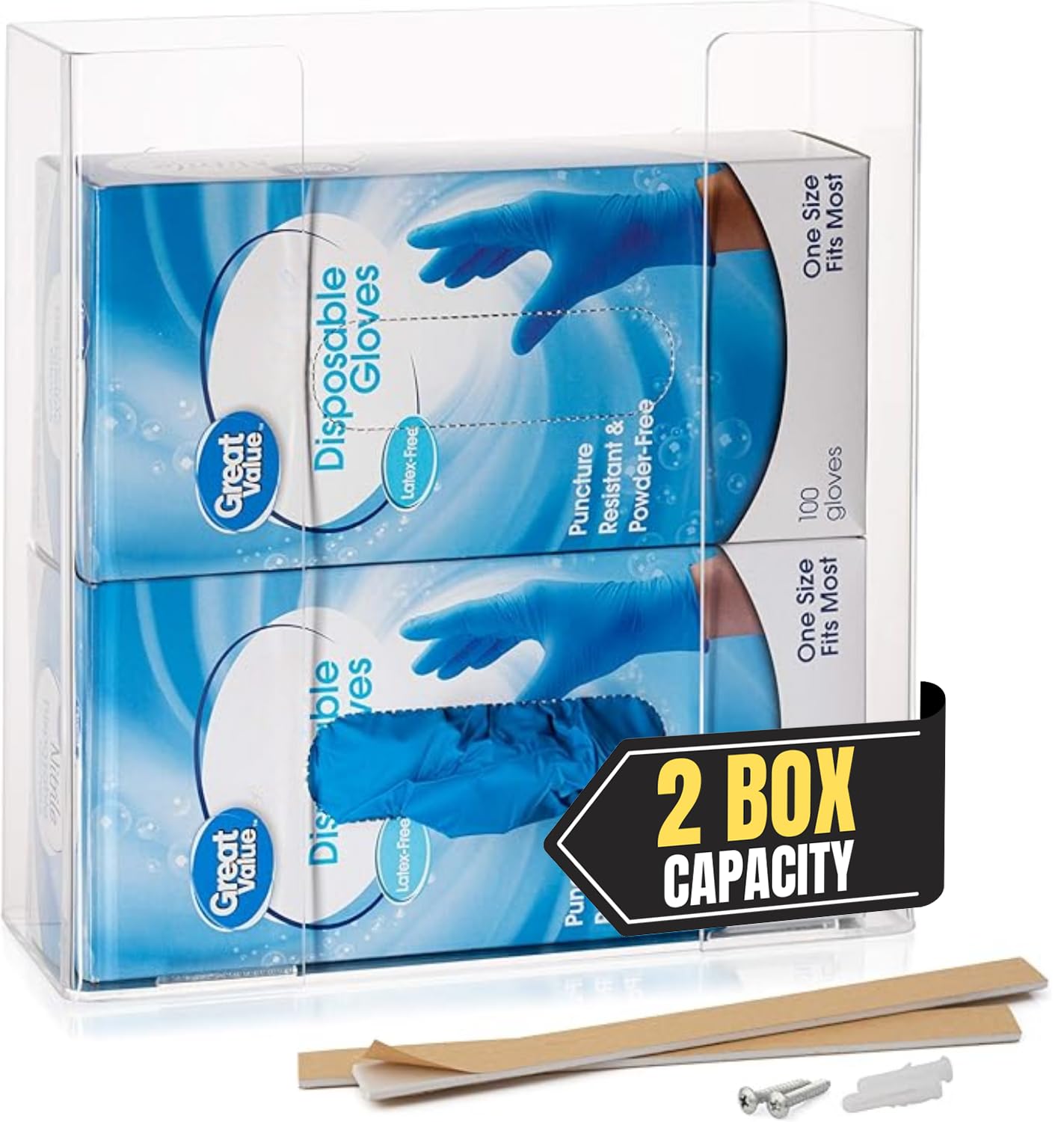 1InTheOffice Acrylic Glove Dispenser Wall Mount, Glove box Holder, 2 Box Capacity