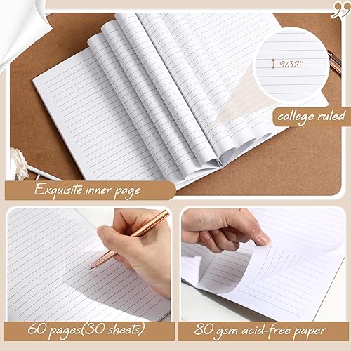 Miniatura 4 de Qilery 48 cuadernos de composición a granel, A5, 30 hojas de 8 x 5.75 pulgadas, cuadernos de papel kraft a rayas con espinas de arco iris, libro de